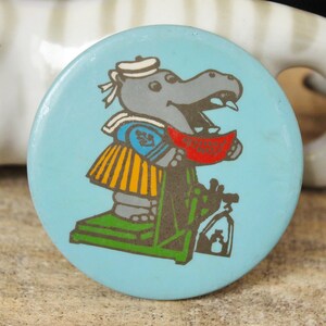 Children's round plastic pin badge Behemoth - fairytale, made in USSR, 1980-1990s