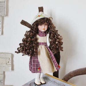 Vintage porcelain Germany cute winter doll in in a knitted hat - 16 inches - Collectible doll - 1970-1980s