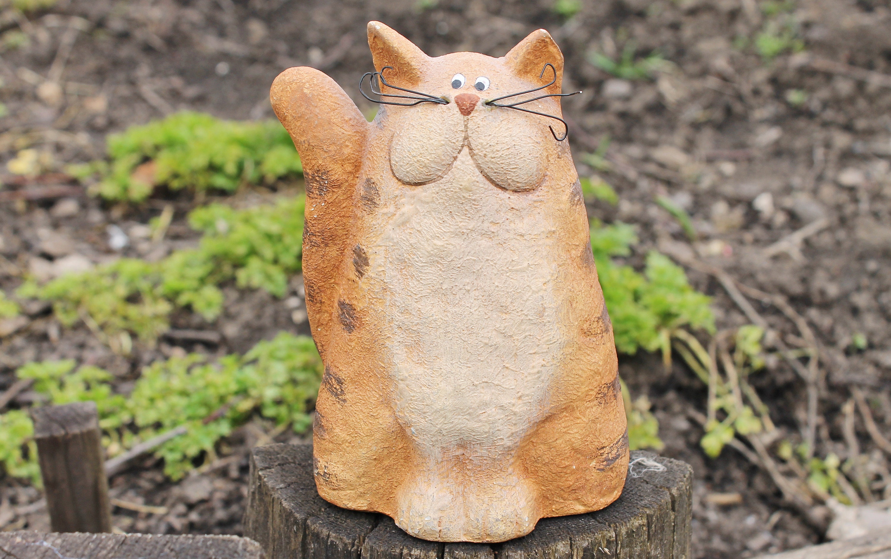 ヴィンテージ粘土人形 猫 - 5.5インチ - ドイツ製彫像 - ヴィンテージ