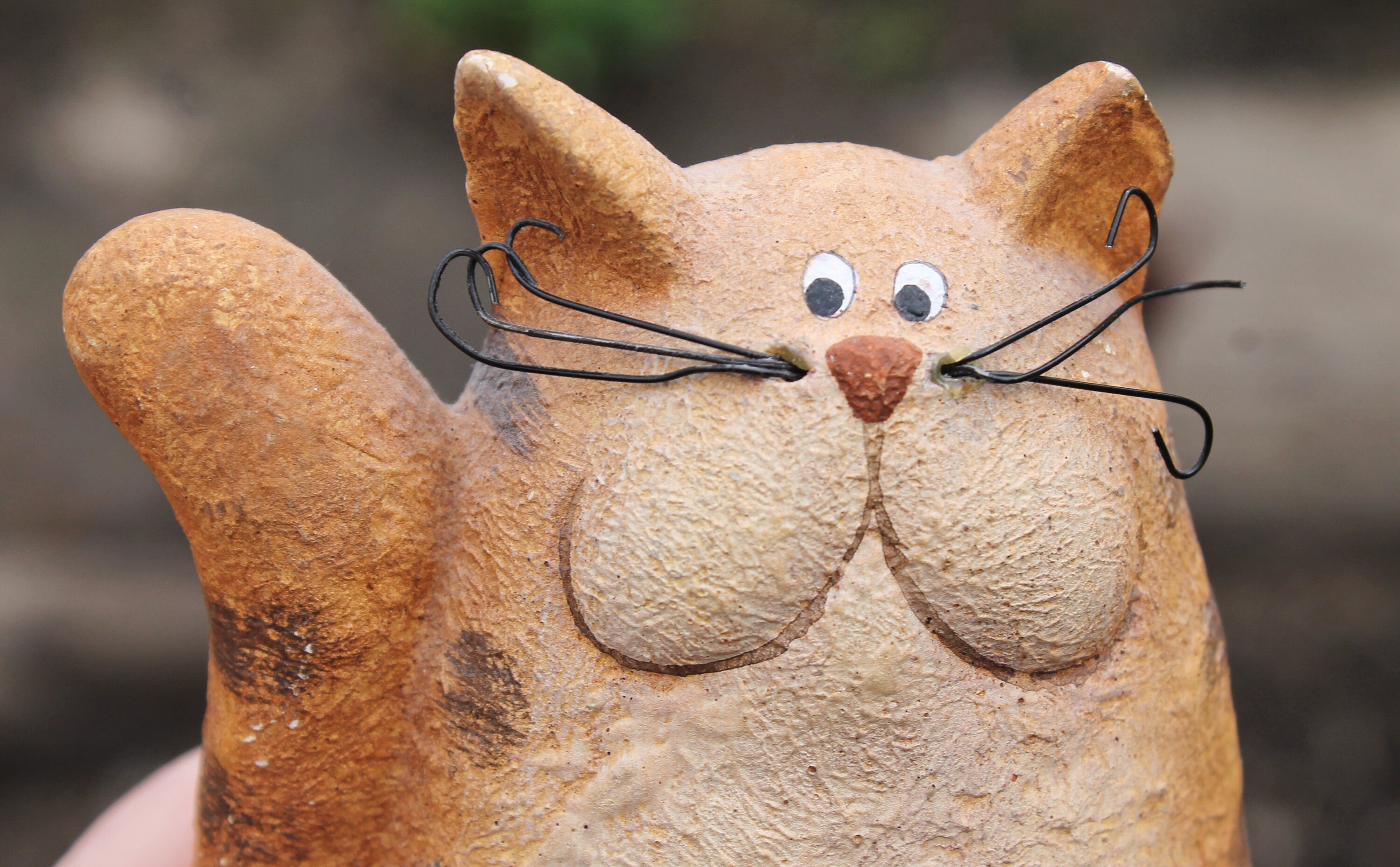 ヴィンテージ粘土人形 猫 - 5.5インチ - ドイツ製彫像 - ヴィンテージ