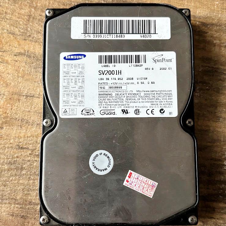 Vintage Samsung SV2001H 20GB IDE Hard Drive 2002 Spinpoint