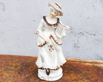 Vintage Porcelain woman with harp - Germany porcelain figurine - vintage decor - Germany vintage - later 1980s