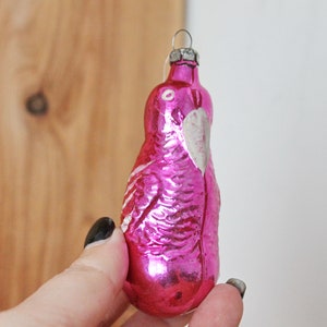 Parrot, bird (pink) Christmas tree toy decoration 3.5 inches - Christmas - New Year Glass Ornament, Made in USSR - 1970s