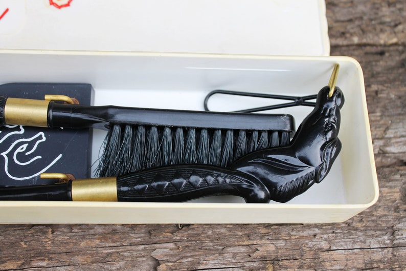 Vintage Set of Clothes Brush and Shoe Horn in case old Soviet USSR retro Russian hallway lobby accessories kit