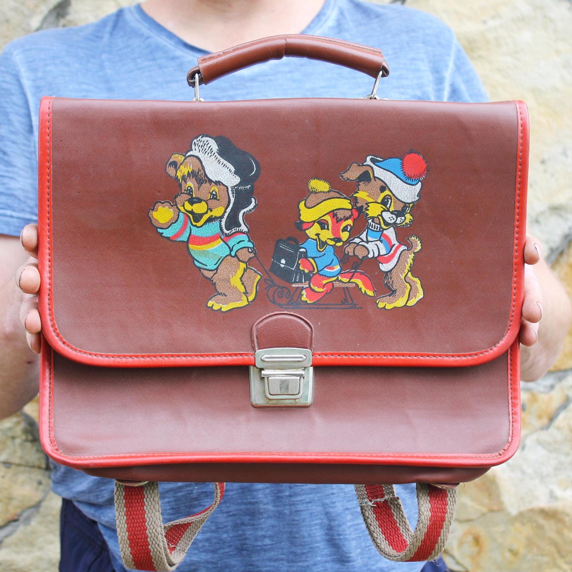 Vintage Soviet-era School Satchel | 1980s USSR Faux Leather