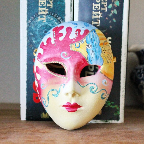 petit masque vénitien en céramique vintage - 4,9 pouces - Masque souvenir de Venise - 1990-2000