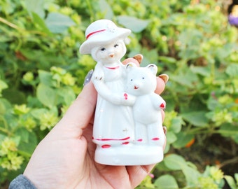 Vintage Porcelain Little girl with bear  - Germany porcelain figurine - vintage decor - Germany vintage - later 1980s