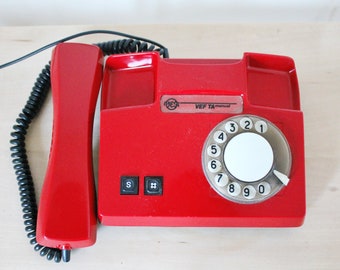 Vintage Soviet red rotary telephone 8 inches - circle dial rotary phone - vintage phone - Old Dial Desk Phone