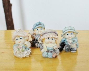 Vintage clay set of four Kids figurines - Germany small figurines - vintage decor - Germany vintage - 1980s