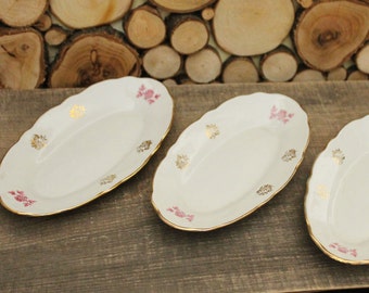 Set of 3 vintage ceramic oval small  plates - 7.5 inches - beautiful Ukrainian ceramic plates - made in Ukraine in 1960s
