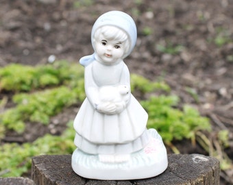 Vintage Porcelain girl with a pet 4.3 inches - Germany porcelain figurine - vintage decor - Germany vintage - later 1980s