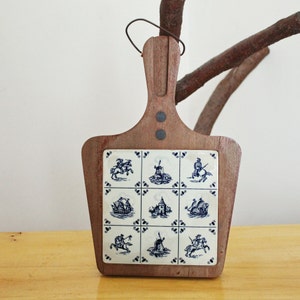 Vintage Germany Chopping board - 12.6 inches - wood and porcelain - cutting board - Germany vintage - 1980s