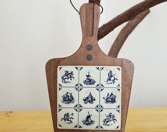 Vintage Germany Chopping board - 12.6 inches - wood and porcelain - cutting board - Germany vintage - 1980s