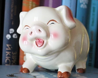 Porcelain pink Piggy Bank 5.9 inches - Vintage Piggy Bank - Home decor - Made in Germany - 1990-2000s