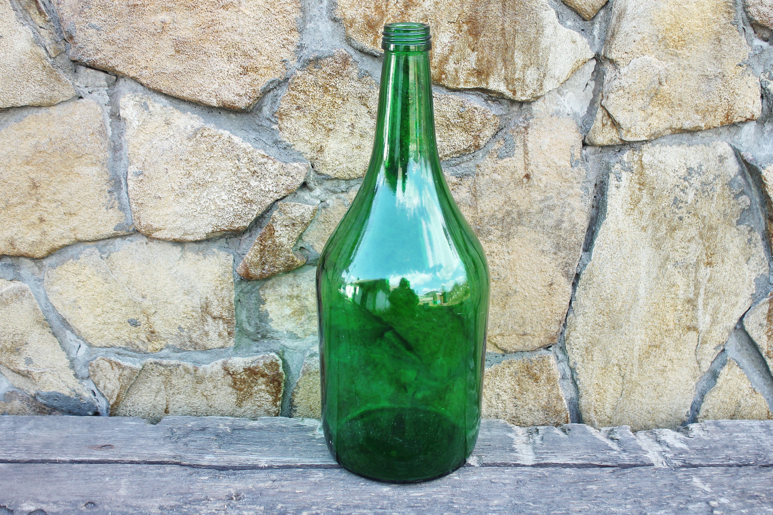 Vintage Green Glass Vine Bottle 12 Inches Soviet Glass - Etsy