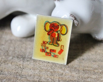 Cheburashka Pin. Vintage collectible childrens soviet pin badge, Made in USSR, 1970s