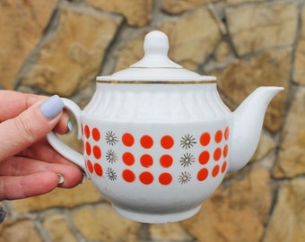 Polka Dot Tea Pot - vintage USSR ceramic rare tea pot - 1970s