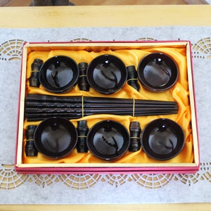 Vintage Sushi Serving Set - Sushi gift set - Bamboo sushi set - 1980-1990