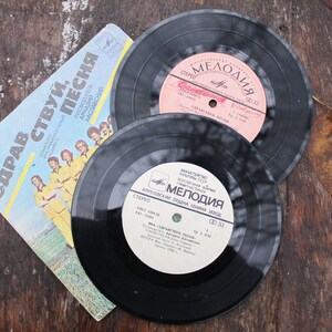 Set of two Retro music plates - sung by band &quot;Hello, Song&quot;, Rare retro records, Gramophone plate, Retro vinyl, Vintage vinyl, Music audio