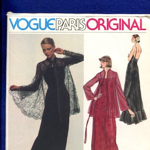 1970&#39;s Vogue 1552 Yves Saint Laurent Evening Dress & Kimono Over Jacket Size 12 UNCUT