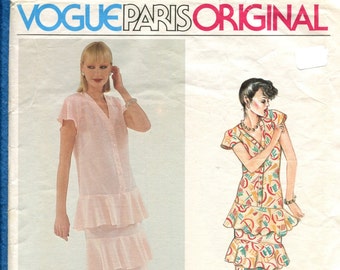 1970's Vogue 2465 Chloe' Slim Dress with Flounced Tieres Size 14 UNCUT