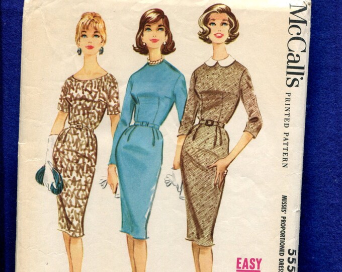1960's McCall's Button Back Dress with Full or Slim Skirt Pattern - Bust 32