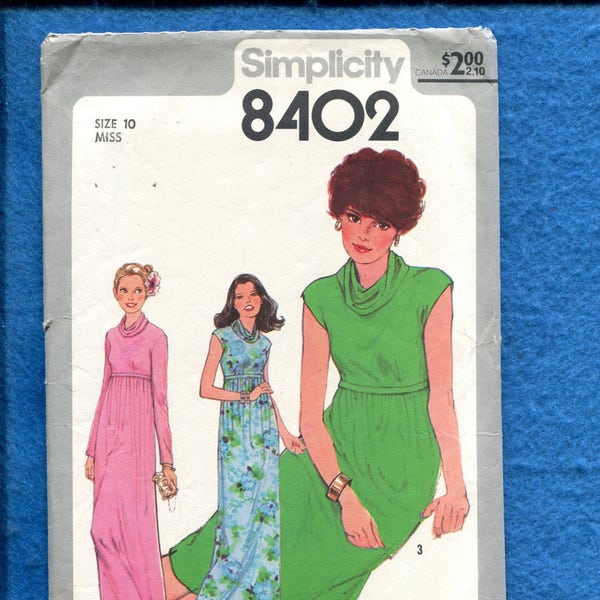 1970's Simplicity 8402 Easy Fitting Cowl Neck Dress with Empire Waist Size 10