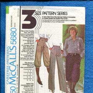 1970&#39;s McCall&#39;s 5680 Knickers Gauchos & Pants with Pleats Size 10