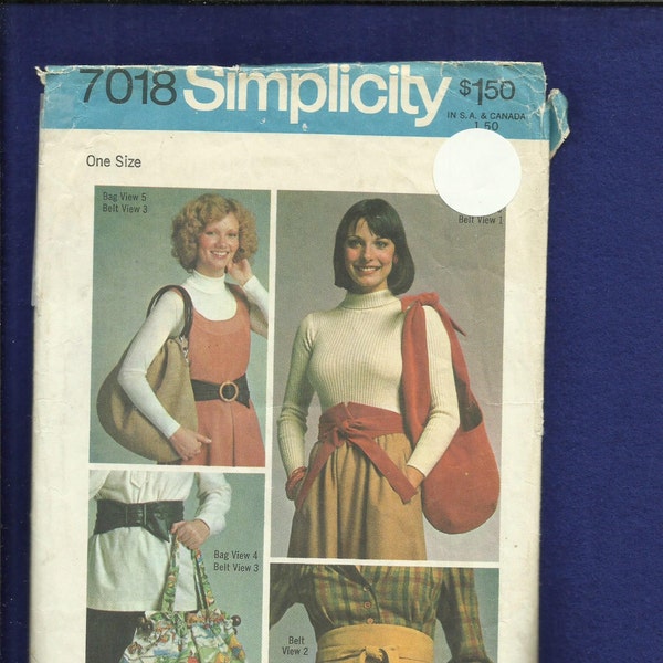 1970's Simplicity 7018 Hobo Bag Sash Belt Retro Chic UNCUT