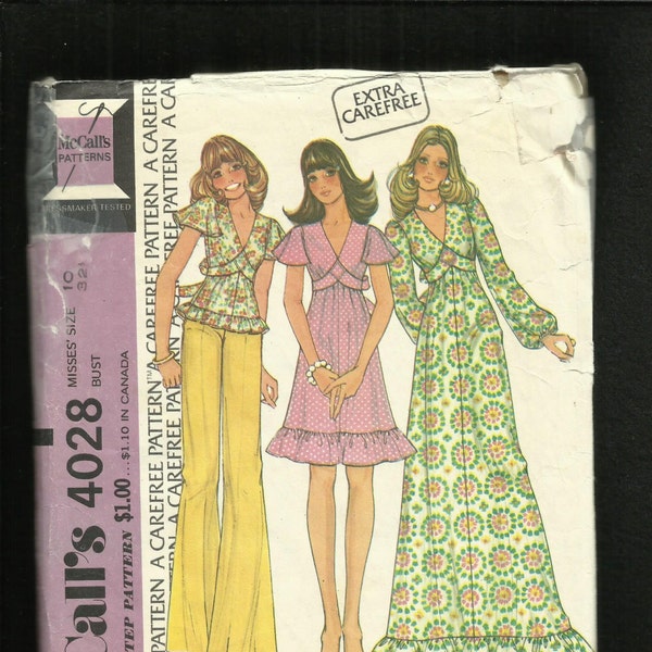 1974 McCalls 4028 Prairie Chic Ruffled Tier Dresses with Flutter Sleeves Size 10