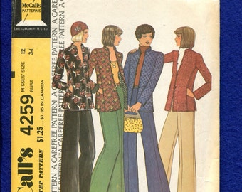 1970's McCall's 4259 Asian Inspired Jacket with Stand Up Collar & Princess Seams Size 12 UNCUT