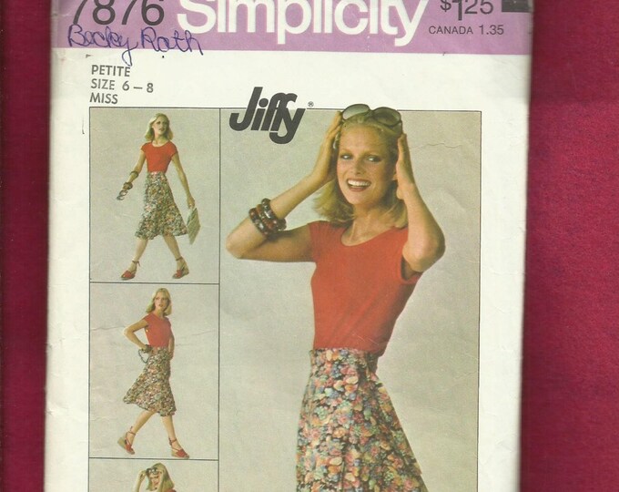 1977 Simplicity 7876 Quick & Easy to Sew Wrap Skirt Size 6/8 Petite ...