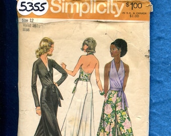 1970's Simplicity 5355 Palazzo Pants & Wrap Halter Tops Size 12