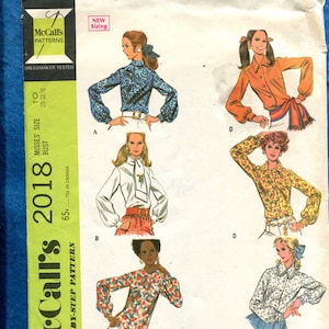 1960&#39;s McCall&#39;s 2018 Retro 60&#39;s Soft Puff Sleeve Blouses with Your Choice of Neckline Size 10 UNCUT