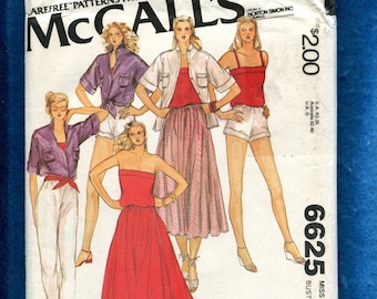 1970's McCall's 6625 Disco Beach Strapless Top Tapered Leg Pants Flared Skirt & Shorts Pattern Size 12 UNCUT