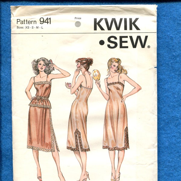 1970's Kwik Sew 941 Lace Trimmed Slips & Camisole Pattern Size XS..S..M.
