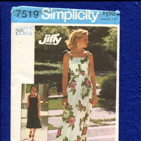 1970's Simplicity 7519 Elegan Evening Length Resort Wear Dress with Tied Shoulder Straps Size Petite  6