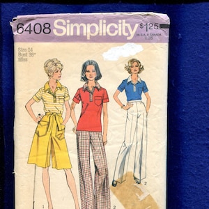 1970&#39;s Simplicity 6408 Golf Shirt Culottes & Wide Leg Pants Size 14