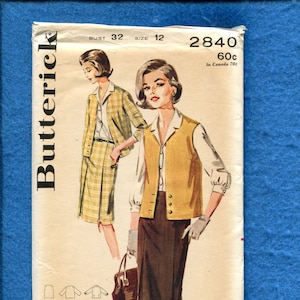 1960&#39;s Butterick 2840 Mid Century Blouse Vest & Slim Skirt Size 12 UNCUT