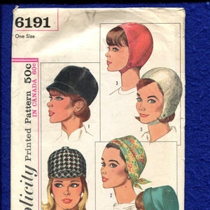 1960's Simplicity 6191 Mod Derby & Helmet Style Hats Pattern