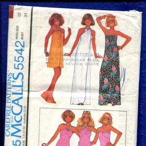 1970&#39;s McCall&#39;s 5542 Sarong Style Beach Cover Up Dress & One Piece Swimsuit Size 12