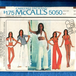 1970&#39;s McCall&#39;s 5050 Halter Zwempakken Boating Top & Wide Leg Pants Maat 12 UNCUT
