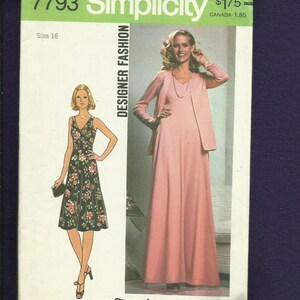 1976 Simplicity 7793 Chevron Bodice Evening Dress with V Neck and Jacket Size 16 UNCUT image 1