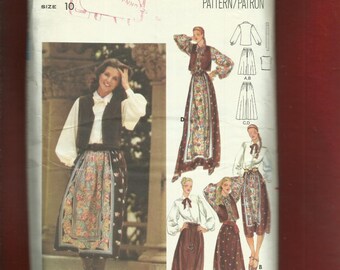 1970's Butterick 5583 Peasant Chic Wardrobe Pattern Dirndl Skirt Puff Sleeve Blouse & Short Vest Size 10 UNCUT