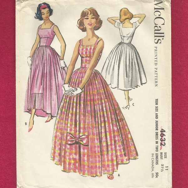 1958 McCall's 4632 Bubble Dress with Fitted Midriff Square Neckline & Detailed High Low Hemline Size 11 UNCUT RARE Find