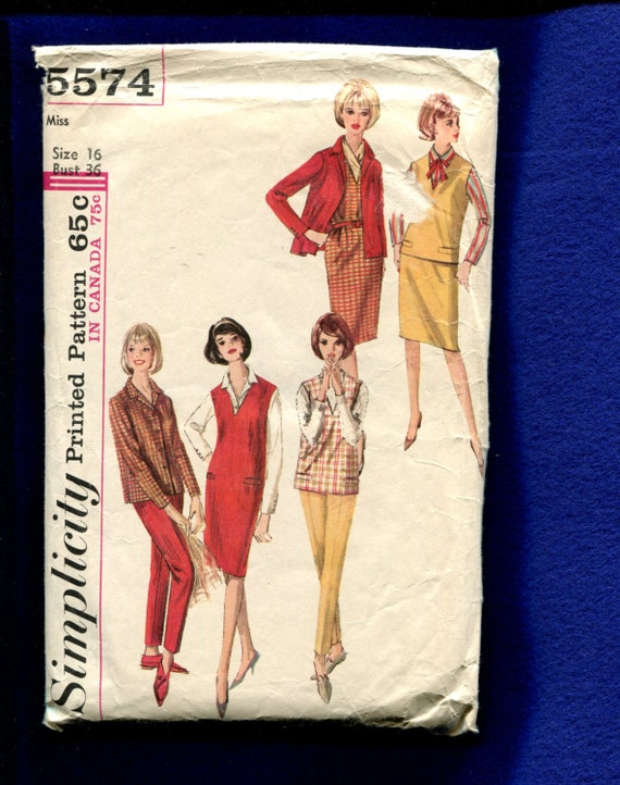 1960 s Simplicity 5574 Mid Century Sportswear Box Jacket Jumper