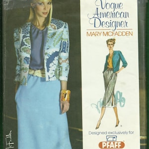 1970&#39;s Vogue Mary McFadden Designer Pattern Bolero Top & Skirt with Side Seam Slit Sizes 6 - 14 UNCUT