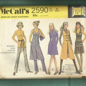 1970 McCalls 2590 Boho Chic Duster Vest Raised Collar Raglan Sleeve Top or Dress  Size 10