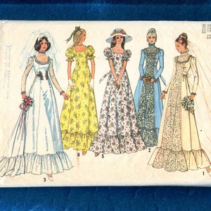 1970's Simplicity 6888 Country Garden Wedding Dresses Pattern Size 12