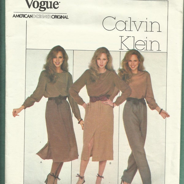 1970's Vogue 2064 Calvin Klein Tapered Leg Pants & A-Line Skirts with Front or Side Seam Slits Size 8